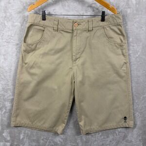 Sullen Art Collective Pier Walk Shorts Men 36 Khaki Chino Skull Logo Tan Skater